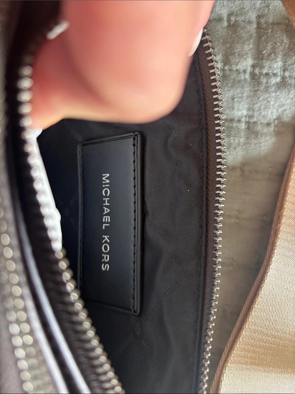 Michael Kors Brown/Tan MK Logo Crossbody with Wide Beige Strap